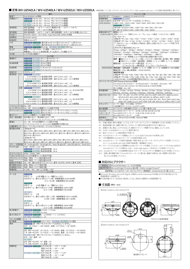 WV-U2540LA i-PRO 4MP屋外LED固定ドームネットワークカメラ